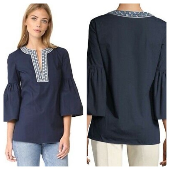 Tory Burch Ariana Embellished Bell-Sleeve Tunic (21) - Picture 1 of 4